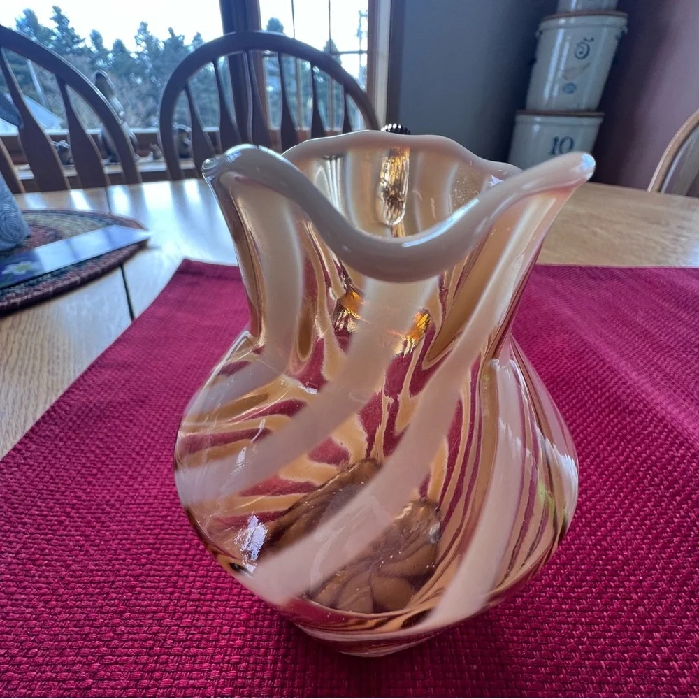 Fenton cameo opalescent glass spiral optic creamer or small pitcher.